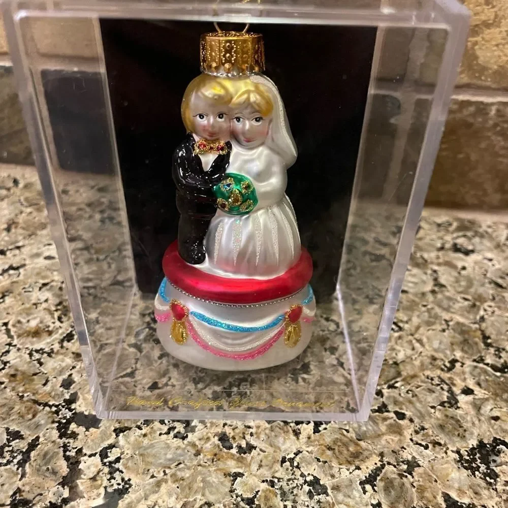 Bride and Groom Hand Painted Glass Boxed Ornament 2004